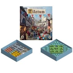 the board game tiletum is shown in three different boxes