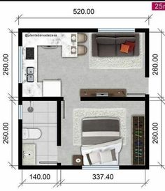 the floor plan for a small apartment with one bedroom and two bathrooms, including a living room