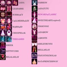 a pink poster with many different types of clothing on it's sides and names