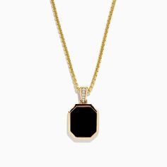 Effy Men's 14K Yellow Gold Onyx and Diamond Pendant Timeless Black Tarnish Resistant Jewelry, Timeless Black 14k Gold Jewelry, 14k Gold Black Jewelry With 17 Jewels, Luxury Black 14k Gold Jewelry With 17 Jewels, Black 14k Gold Jewelry With 17 Jewels, Black 14k Gold Jewelry For Formal Occasions, Classic Gold Onyx Jewelry, Formal Black 14k Stamped Jewelry, Formal Black Jewelry Stamped 14k