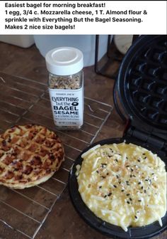 two waffles sitting next to each other on top of a rack with food