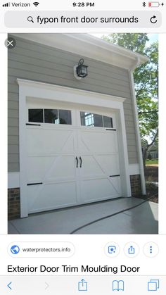 an image of a garage door on the side of a house with text overlay