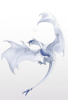 a white dragon flying through the air with its wings spread out and it's eyes open