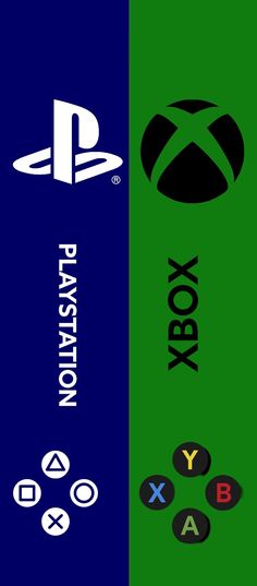 an image of two different logos for the playstation and playstation game consoles, one is blue and green with black letters on it