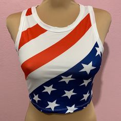 Stars & Stripes Forever! Sleeveless Crop Top. Lightweight And Soft Material. Slight Stretch. Small: Pit To Pit 15-1/2��”, Length 14-1/2” Medium: Pit To Pit 16”, Length 15-1/2” X-Large: Pit To Pit 18”, Length 16” Black Cami Crop Top, Blue Cropped Top, Cropped Tee Shirt, Graphic Crop Top, Ruffle Crop Top, Paris Woman, Cropped Tube Top, Cami Crop Top, Crochet Crop Top