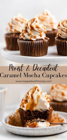 caramel mocha cupcakes with frosting on top