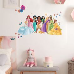 Disney Princess Flowers And Friends Giant Peel & Stick Wall Decals Wall Decals RoomMates Faux Tree Branches, Princess Bedrooms, Classroom Window, Princess Bedroom, Canopy Frame, Whimsical Wall Art, Disney Wall, Cartoon Wall, Soft Bedding