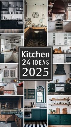 a collage of kitchen images with the words kitchen 24 ideas in black and white