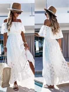 F00108373-105 White Summer Dress Long Beach, Bohemian Lace Dress, Beach White Dress, Casual Beach Wear, Cover Beachwear, White Beach, White Dresses For Women, White Dress Summer, White Maxi