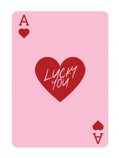 a pink playing card with the words i love you written in white letters on it