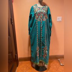 Dress From Egypt, Hand Made , Size-Xl.Color-Green. Gorgeous Long Dress With Embroidery And Embellished Beautiful Stones Front, Back And Sleeves. 100% Cotton Long Dress, Long Sleeves Brand New, Handmade Tailored , Never Worn, No Tag Green Embroidered Long Sleeve Festive Dress, Green Long Sleeve Embroidered Festive Dress, Green Long Sleeve Dress With Embroidered Neckline, Festive Long Sleeve Green Embroidered Dress, Green Silk Embroidered Dress, Green Embroidered Silk Dress, Green Long Sleeve Embroidered Dress With Resham Embroidery, Green Embroidered Long Sleeve Dress For Eid, Green Long Sleeve Embroidered Dress For Eid