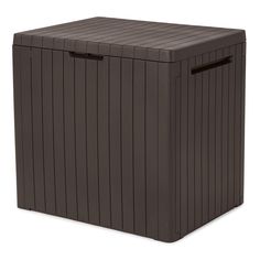 a brown plastic storage box on a white background