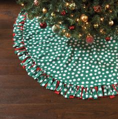 a christmas tree skirt on top of a table