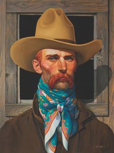 a painting of a man wearing a cowboy hat and scarf