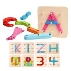 wooden letters and numbers with pegs for children to use in the classroom or at home