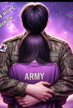 an army couple hugging each other with the caption, we are home for you