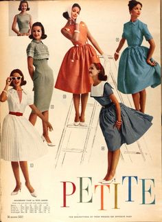 I love all these! Especially the girl in the blue w/ the white front flap standing on the 'T'. :) #1950s 1950 Fashion, Vintage Fashion 1950s, Robes Vintage, Paris Mode, Fashion 1950s, Retro Mode, Old Fashion, 50s Dresses, 1960s Fashion