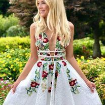 Sunflower on Storenvy Cute Short Prom Dresses, Floral Homecoming Dresses, Kelly Brown, Winter Formal Dresses, White Homecoming Dresses, Floral Gown, Short Homecoming Dress, Lace Homecoming Dresses, Short Prom Dress