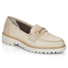 Rieker 54862 Women's Leather and Imitation Leather Slip On Loafer – Simons Shoes Loafers Beige, Beige Heels, Soft Shoes, Women's Loafers, Heel Type, Wow Products, Work Shoes, Leather Slip Ons, Leather Loafers