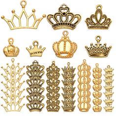 a bunch of different types of crowns on a white background