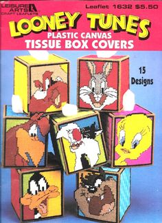 the cover of looney tunes plastic canvas tissue box covers