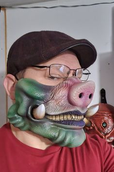 Boar/Classic Orc Mempo. Mask is 3d printed in light weight PLA plastic, and was sculpted as well as painted by artist Justin Shifflett. The mask is tied around the head with a ribbon just like a traditional mempo. Mempo Mask, Costume Masks, Costume Mask, 3d Printed, Costume Accessories, 3d Printing, Ribbon, Mask, Band