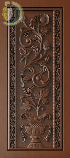 an intricately carved wooden door with decorative carvings