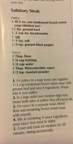 a recipe book with instructions on how to make steaks and sauces in it