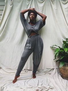 Classic Lounge, At Home Outfits, Grey Jumpsuit, Black Lounge, Maxi Kaftan, Satin Jumpsuit, Wrap Belt, Loungewear Jumpsuit, Bat Sleeve