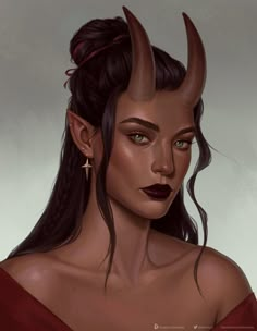 a woman with horns on her head and long hair