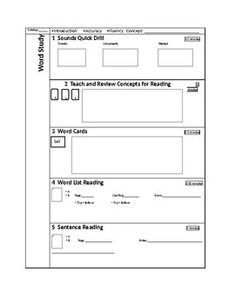 the worksheet for reading and writing is shown in this document, which contains three sections