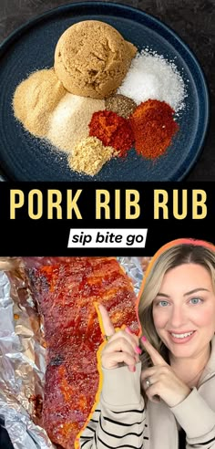 Spice Blend for Homemade Pork Rib Rub Recipe with smoking ribs on the Traeger and Sip Bite Go logo with text overlay Pork Seasoning Recipe, Pork Rib Rub Recipe, Pulled Pork Rub Recipe, Smoked Ribs Rub, Easy Pork Ribs, Bbq Pork Rub, Homemade Bbq Rub, Rub For Pork Ribs, Pork Rub Recipe