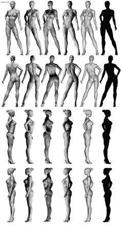 the silhouettes of different female body shapes and sizes are shown in black and white