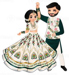 Cute couple dance in traditional indian dress cartoon characters bride and groom Mehndi Cartoon, Wedding Cartoon Couple, Cute Couple Dance, Engagement Caricature, Eid Cartoon, Shadi Pic, Haldi Platter, Groom Cartoon