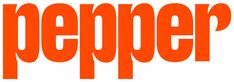 the word peper is written in bright orange letters on a white background with black lettering