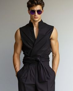 Sleeveless Men, Jumpsuit Linen, High Fashion Men, Collar Jumpsuit, Classy Outfits Men, Designer Suits For Men, Men Stylish Dress, Guys Clothing Styles, Mens Fashion Inspiration