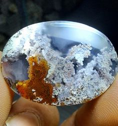 a person holding a ring with some kind of substance on it's surface in their hand