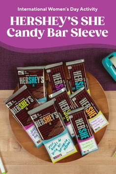 hershey's she candy bar sleeve Diy Candy Bar, Birthday Giveaways, Fun Things To Make, Hershey Bar, Hershey Chocolate, Diy Candy, Sweet Treat, At School