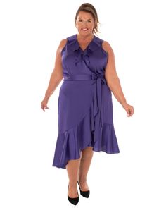 This stunning dress is perfect for any special occasion! Crafted from luxurious satin back crepe and fully lined, this elegant piece features a self sash to give you the perfect fit. Feel beautiful and confident in this gorgeous dress! A must-have! Round out your vacation and weekend wardrobe with this plus size dress Taylor Dress SATIN BACK CREPE FULLY LINED DRESS W/SELF SASH | ROYAL PURPLE | Dresses | Materials & Care Instructions: ['100% Polyester', 'Imported'] Satin Finish Sleeveless Dress For Wedding Guest, Satin Midi Dress With Tie Waist, Elegant Satin Wrap Dress For Spring, Elegant Belted Dress With Tie Waist For Party, Chic Satin Midi-length Wrap Dress, Chic Satin Midi Length Wrap Dress, Chic Satin Midi Wrap Dress, Elegant Formal Belted Dress With Tie Waist, Chic Satin Midi Dress With Tie Waist