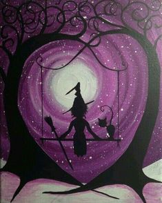 a painting of a witch on a swing