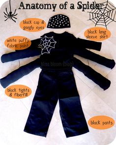 the anatomy of a spider costume for kids to wear on halloween day, with instructions and pictures