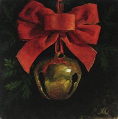 a christmas ornament with a red bow on it