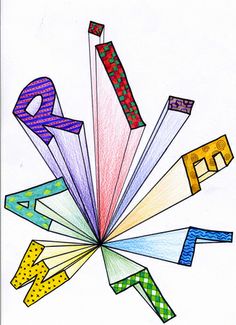 a drawing of the letter e in different colors and shapes with letters arranged around it