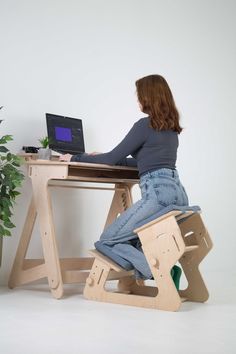 a woman sitting at a desk using a laptop computer