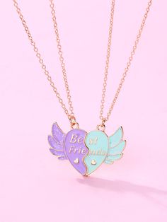 Best Friends Jewelry, Angel Wings Design, Oil Drop, Magnetic Necklace, Necklace For Girls, Kawaii Things, Heart Charm Necklace