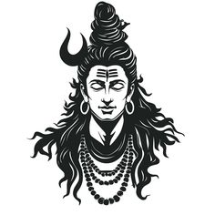 the avatar of lord rama with long hair and horns on his head, in black and white