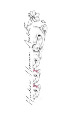 a drawing of a bear with flowers on it