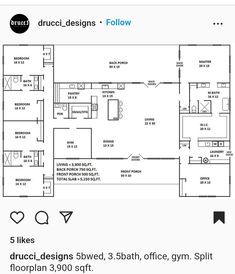 a floor plan for a three bedroom apartment with an attached kitchen and living room area