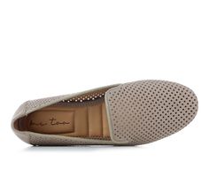 Perforated microsuede upper with synthetic leather lining, Easy slip-on entry, Classic round toe, Cushioned insole with padded heel and synthetic lining, Durable rubber outsole, Me Too branding details | Women's Me Too Becker Flats in Ash Taupe Size 6 Synthetic Slip-ons With Textured Footbed, Perforated Round Toe Slip-ons, Slip-ons With Perforations And Round Toe, Perforated Slip-ons With Round Toe, Beige Slip-ons With Perforated Toe Box For Spring, Spring Beige Slip-ons With Perforated Toe Box, Slip-ons With Perforated Toe Box And Flat Heel, Slip-on Flats With Perforated Toe Box, Synthetic Slip-ons With Perforations And Round Toe