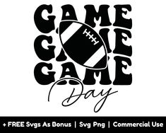 a game day sign with a football on it and the words free svg as bonus $